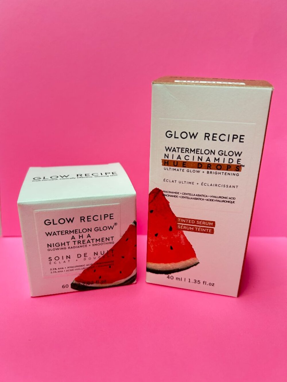 Glow Recipe Set of 2 Watermelon Glow- AHA Night Treatment, Niacinamide Hue Drops